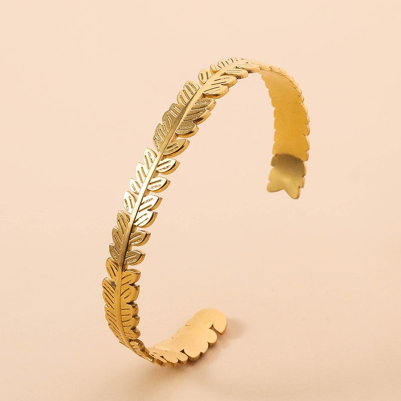 Pulsera de acero inoxidable en forma de C, abierta, con presión de aceite y chapada en oro, accesorios de joyería_voghion.com