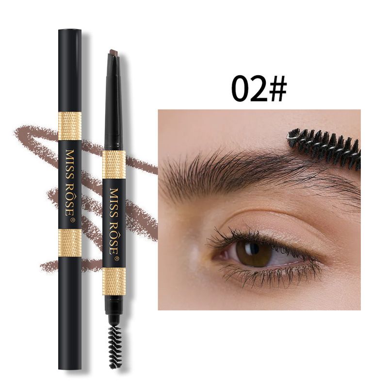 Make-up Gemakkelijk te kleuren Geen vlekken Dubbelkoppige wenkbrauwpotlood Draaiende driehoek Anti-zweet Waterdicht Natuurlijk Wild Wenkbrauwpotlood_voghion.com