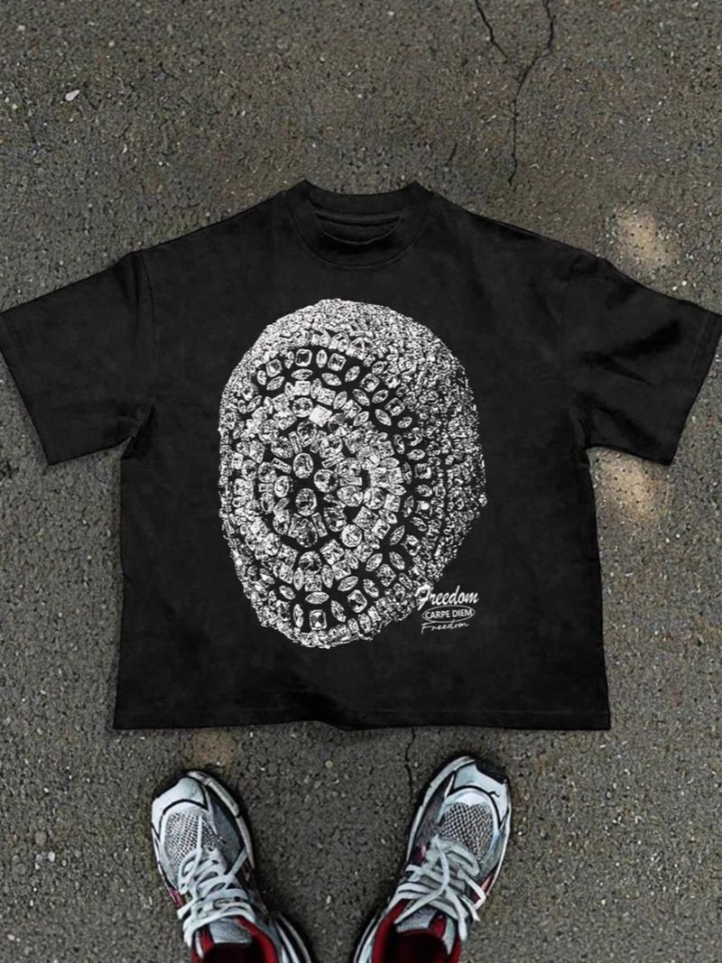 Herrenbekleidung Fashion Street Casual Kurzarm Perlen Handwerk Kreatives Druckdesign_voghion.com