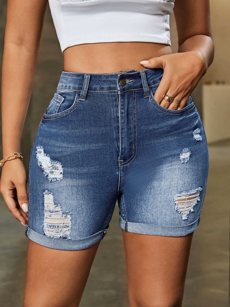 Women’s Clothing retro high waist ripped denim shorts stretch jeans women's clothing summer new_voghion.com