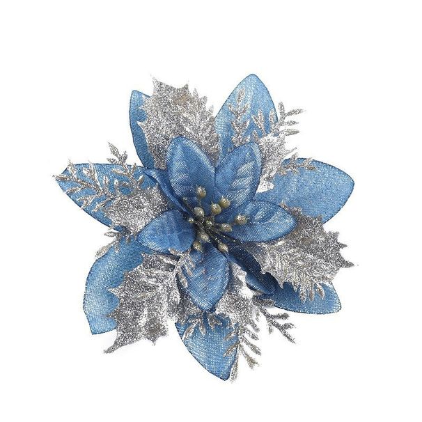 Festliche Weihnachtsdekoration – Glitzernde Blumengirlande in Gold, Rot, Silber und Hellblau für Baum-, Tür- und Fensterdekoration_voghion.com