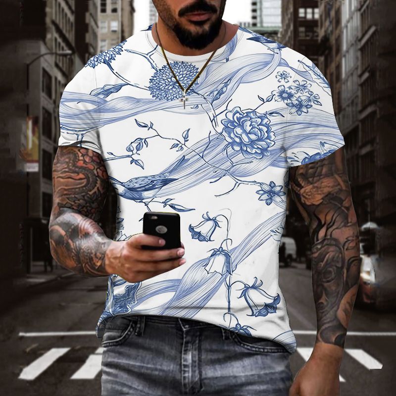 Neues Herren-T-Shirt, 3D-Druck, Kontrastfarbe, Persönlichkeit, lässig, Sommer, ultradünn, atmungsaktiv, großes Herren-T-Shirt_voghion.com