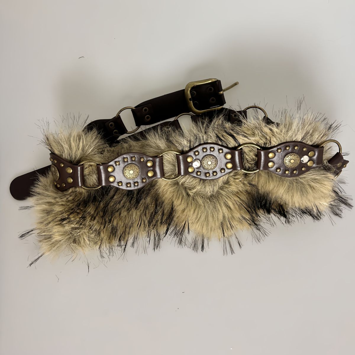 Punk Western Faux Fur Belt With Studs - Y2K Vintage Cowboy Chic Belt For Bold Fashion Statements_voghion.com