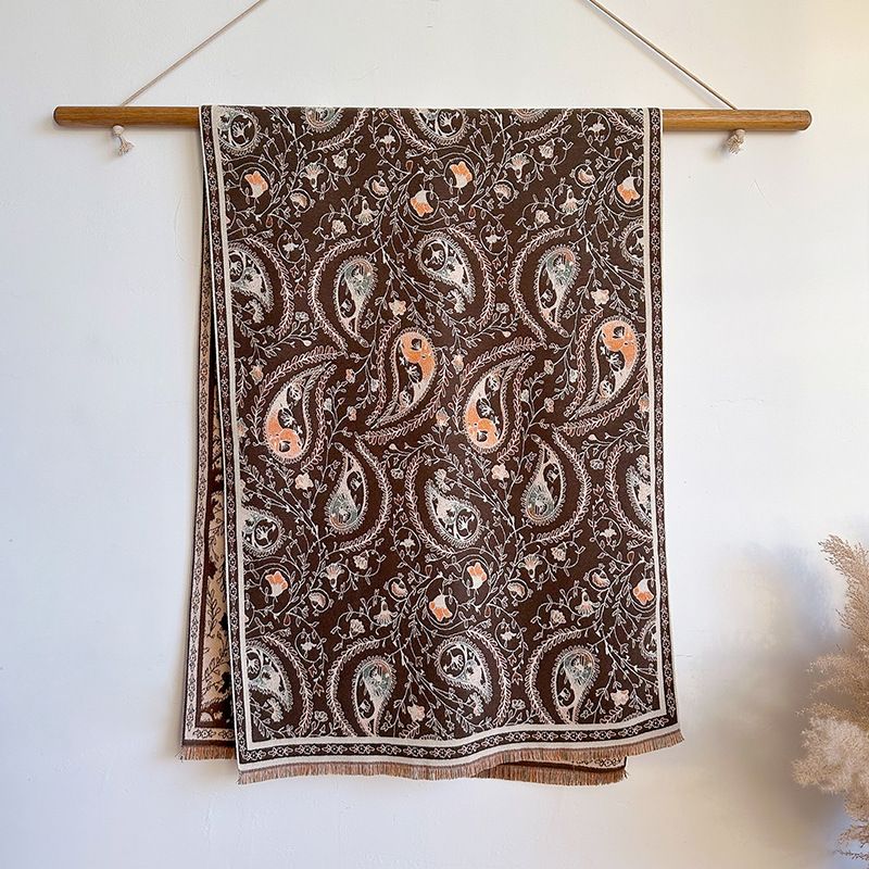 Light luxury retro jacquard female double-sided cold warm autumn and winter latest 2023 imitation cashmere outwear shawl scarf_voghion.com