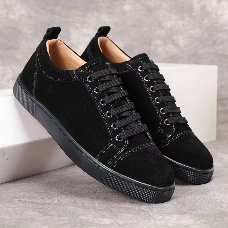 Ruskind modedesigner mænds fritidssko åndbar ensfarvede lave sneakers sorte flade sko_voghion.com