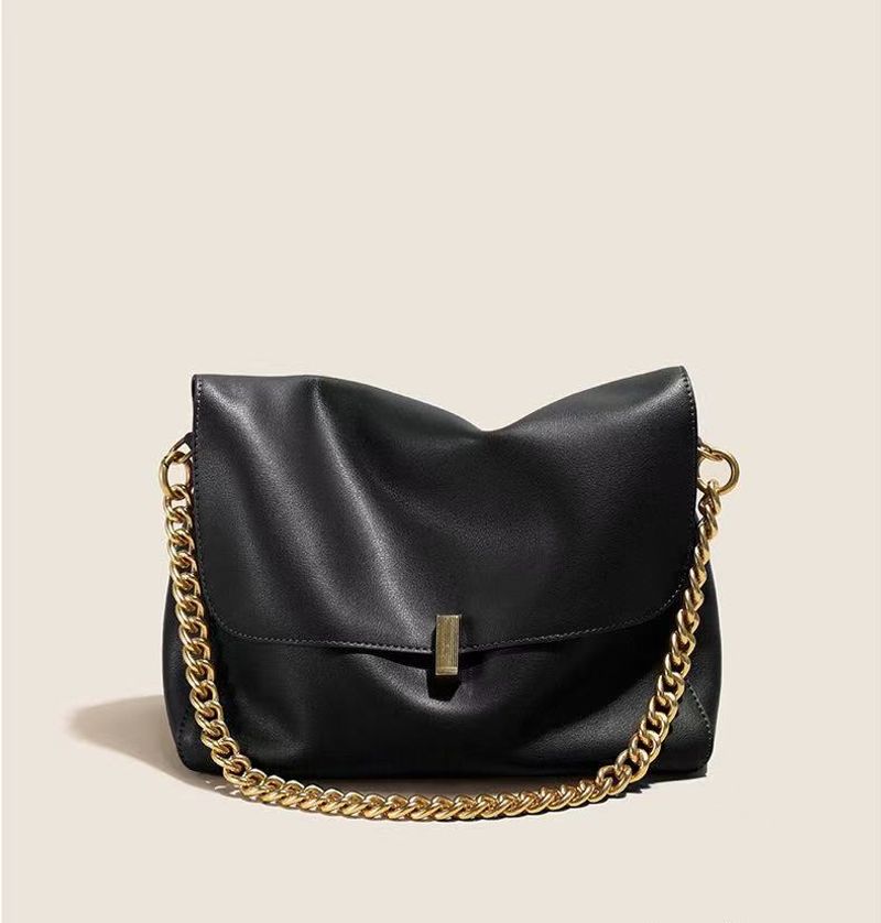 Women Large Korean Cow Flap Shoulder Chain Bag Solid Genuine Leather Female Crossbody Handbag Messenger_voghion.com