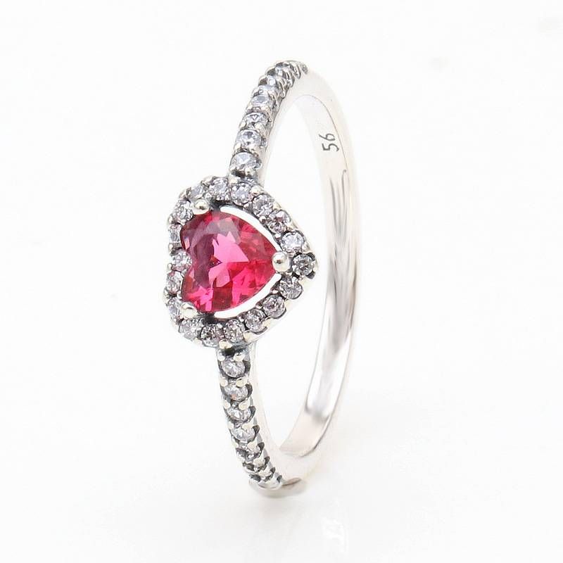 Ny hvid kobber skinnende luksuriøs rød hjerte ring kvindelig lys luksuriøs ædel hjerte diamant stabling ring gave kvinde_voghion.com