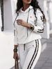 Women's Clothing Lapel Striped Zipper Drop Shoulder Sweater Pants Set Two Piece Set_voghion.com