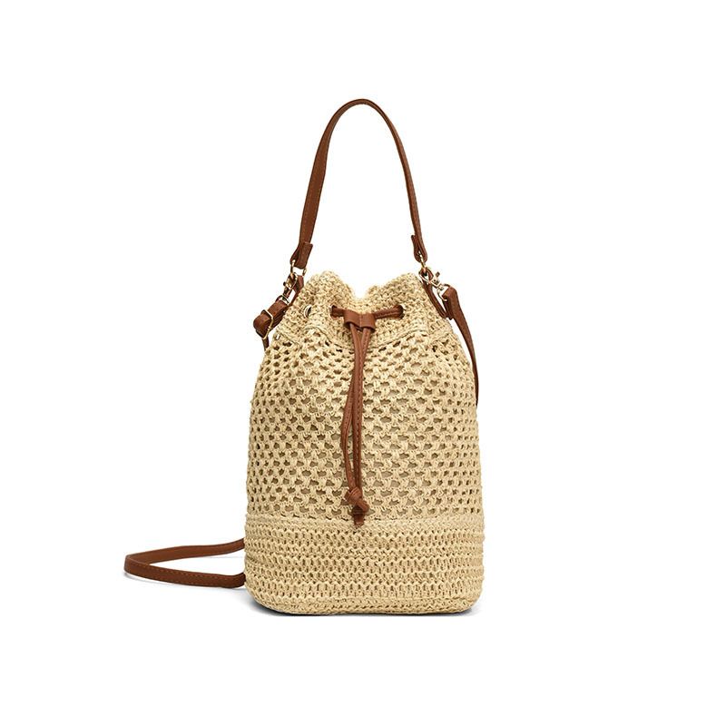 Damen Bucket Bag Gewebte Tasche Damenmode Bucket Bag Strohtasche Strand Schulter Umhängetasche_voghion.com