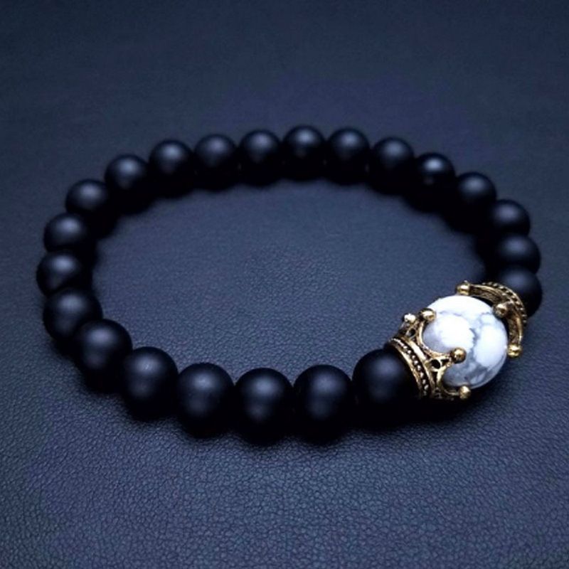 New Beaded Creative Tiger Eye Stone Matte Crown Elastic Men's Bracelet_voghion.com