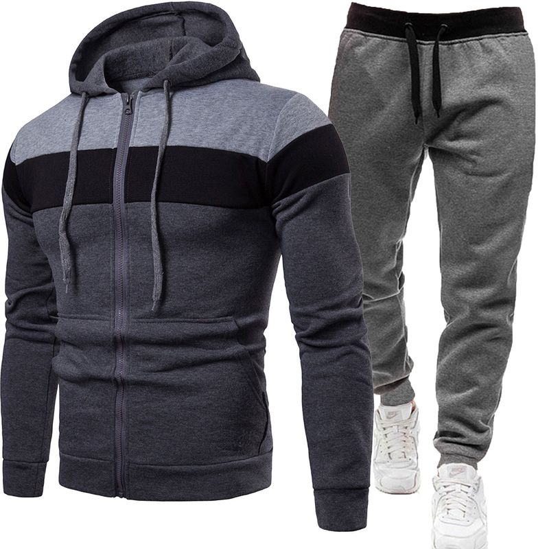 2024 Men's Sports Set Fashion Casual Coat Long sleeved Pants Spring and Autumn Spliced Hooded Wardrobe Two Pieces_voghion.com