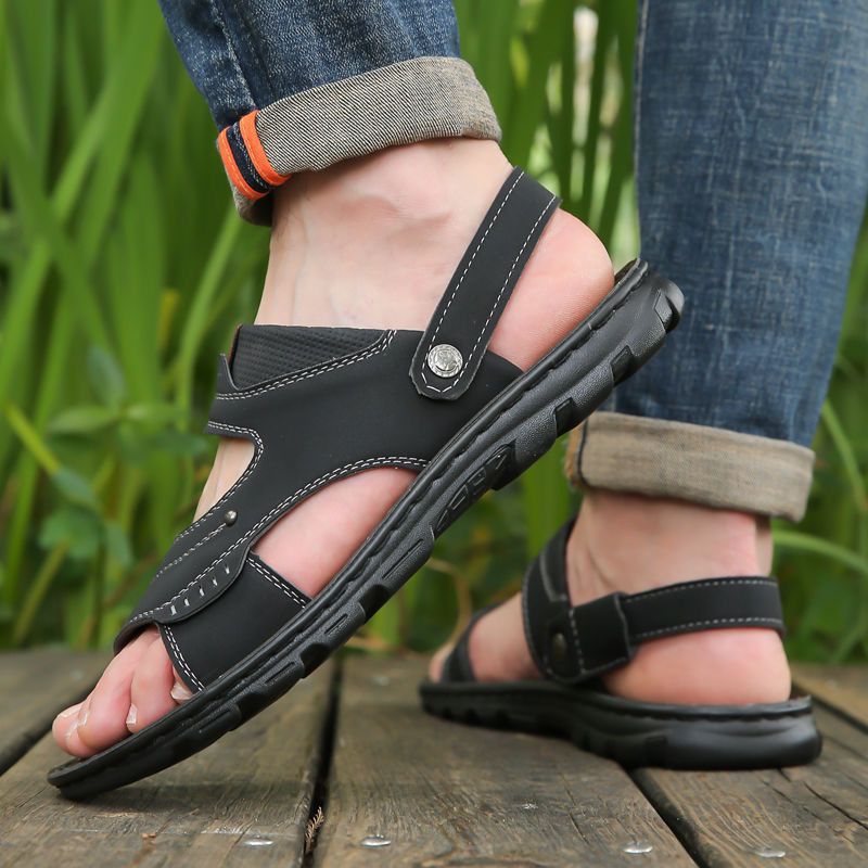 Sanda For Men In Summer 2024, New Men's Leather Face, Middle-aged And Elderly Dad Shoes, Soft Soled Casual Beach_voghion.com