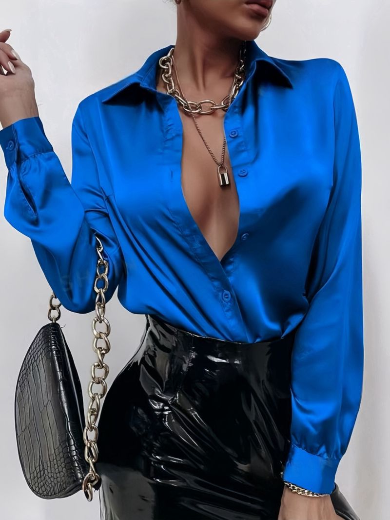 Women's Clothing Satin Shirt Women's Satin Silk Long Sleeved Shirt New_voghion.com