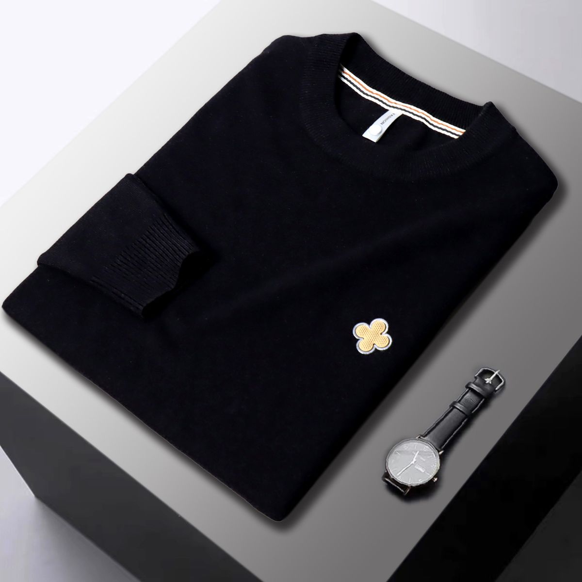 Vīriešu apģērbu tendences supermīksts kašmira nozīmītes dizaina adīts apaļa kakla džemperis vīriešu rudens plāns silts krekls ar augšējo apakšu_voghion.com