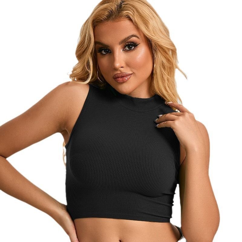 Base Layer Autumn Winter Ribbed High Neck Nylon Sports Vest Quick-Dry Yoga Clothing_voghion.com