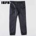 IEFB Men's Streetwear Oblique Zipper Solid Color Coated Wax Cloth Black Jeans Mid Waist Slim Locomotive Trousers Autumn_voghion.com