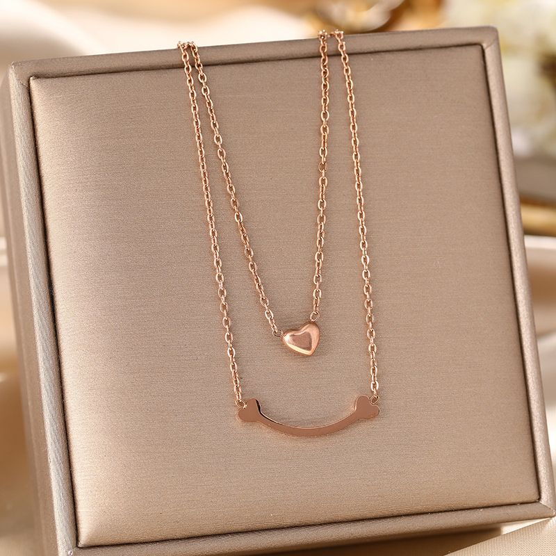 Collana in acciaio al titanio a doppio strato, ciondolo a forma di cuore da donna, versatile accessorio per clavicola, resistente allo sbiadimento._voghion.com