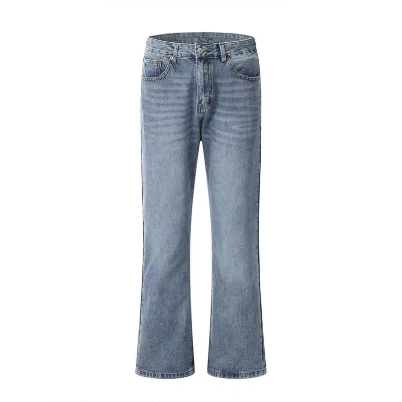 Vaqueros de corte bota a la moda para hombre, lavados a mano, de pernera ancha, acampanados, estilo retro, holgados._voghion.com