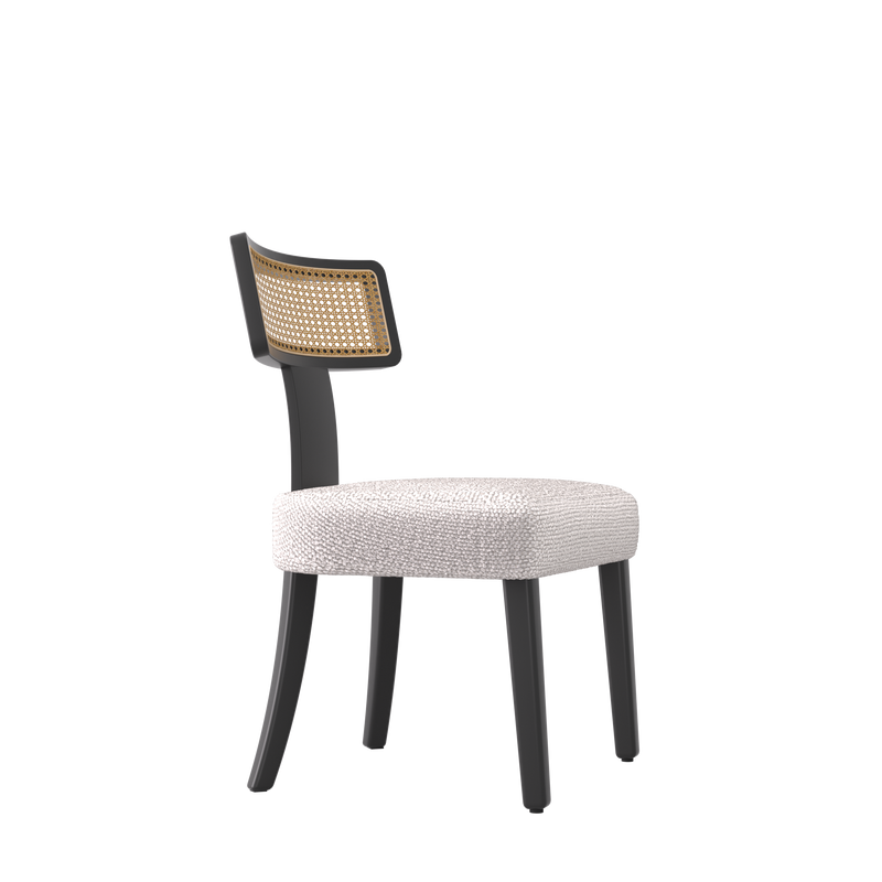 Set Of 2 Mid-Century Modern Dining Chairs, Solid Wood Frame With Rattan Net Back And Soft Beige Velvet Cushion, Black Accent Side Chairs_voghion.com