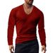 2024 T-Shirt Top Frühling Herbst Basisschicht Herren V-Ausschnitt Einfarbig Plus Size Casual Langarm Herren_voghion.com