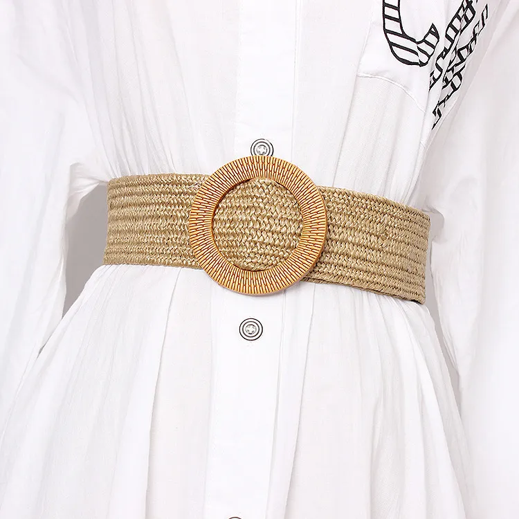 Women Braided Belts Summer Fashion Braided Elastic Belt Women's Decorative Dress Wide Waist Elastic Belt Free Of Punching Belt_voghion.com