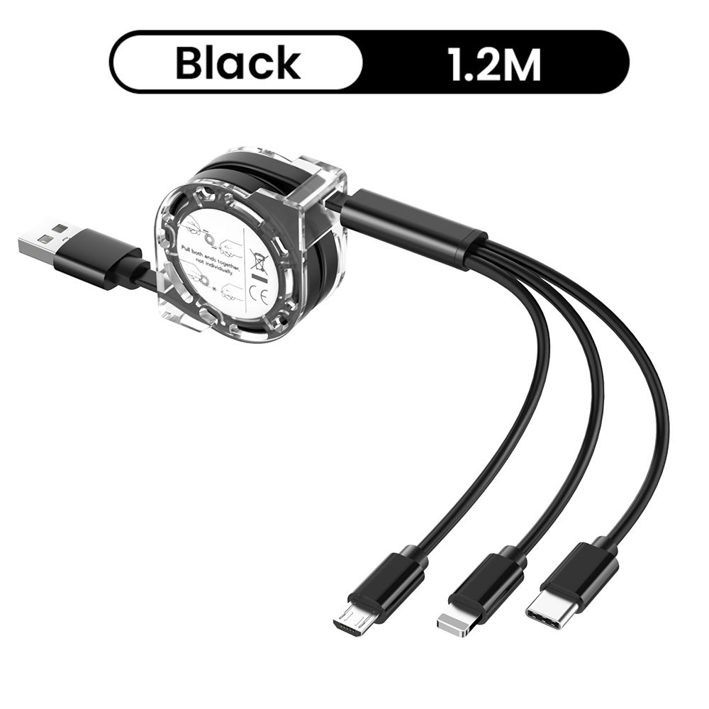 3 120 cm langes In-1-USB-Ladekabel für iPhone 13 12, Micro-USB-Typ-C-Kabel, einziehbares tragbares Ladekabel zum Aufladen_voghion.com