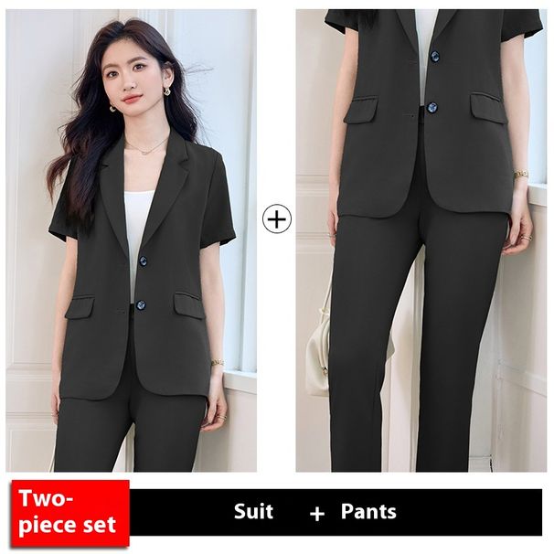 Hinten Schlitz Kurzarm Professionelle Anzug Für Frauen 2025 Sommer Neue Stil Temperament Pendeln Mode Lässig_voghion.com