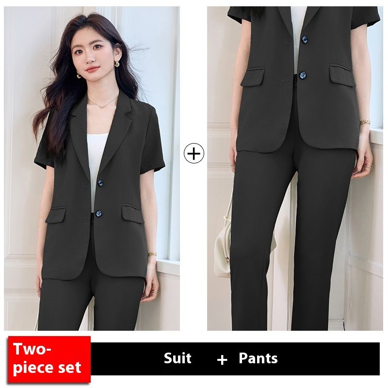 Costume professionnel à manches courtes et fente arrière pour femme, nouveau style d'été 2025, tempérament, mode décontractée_voghion.com