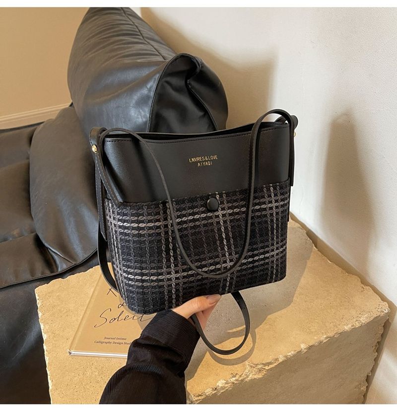 Borsa da donna Borsa a secchiello di grande capacità Borsa a tracolla portatile semplice retrò alla moda_voghion.com