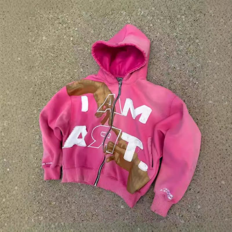 ​​Y2K Streetwear Zip-Up Hoodie – Unisex Oversize Pullover mit buntem Buchstabendruck, Retro Hip-Hop Style​​_voghion.com