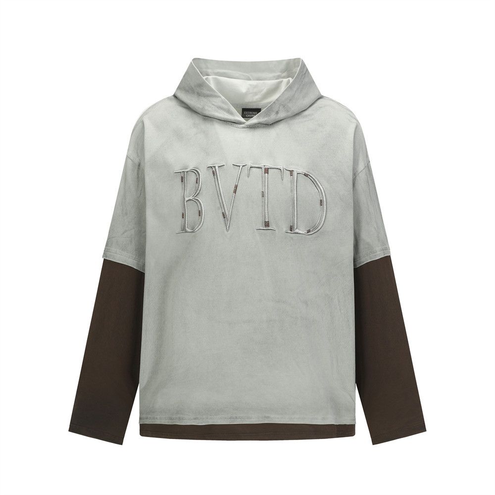 Zweiteiliger, langärmliger Kapuzenpullover mit Farbblock und trendiger Markenbuchstabenstickerei für Herren, lockerer, lässiger Pullover_voghion.com