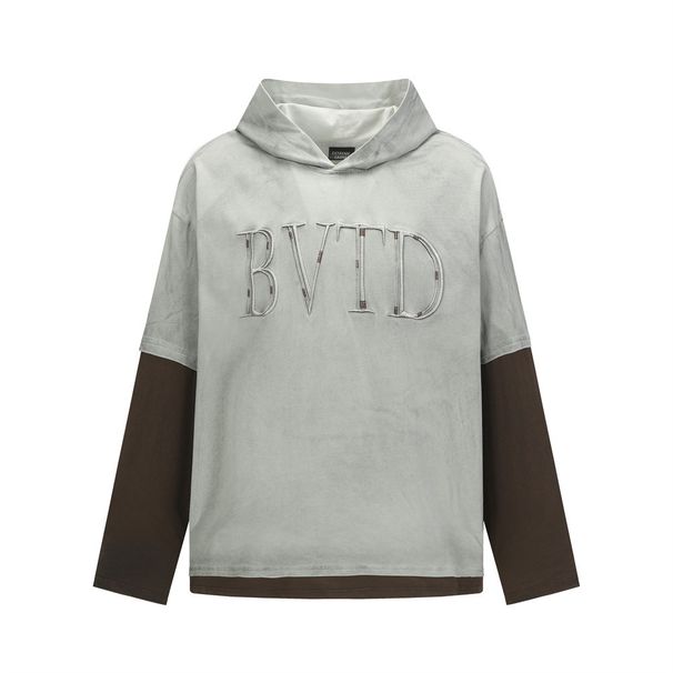 Zweiteiliger, langärmliger Kapuzenpullover mit Farbblock und trendiger Markenbuchstabenstickerei für Herren, lockerer, lässiger Pullover_voghion.com