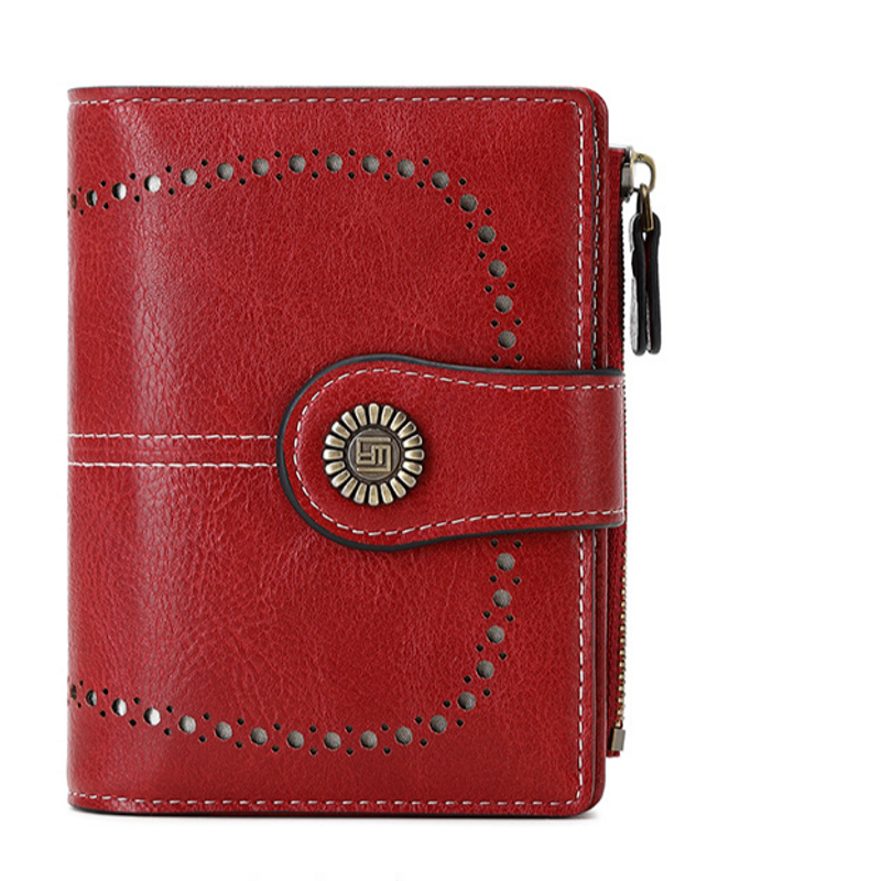 Women's Bags Wallet Short Card Holder Wax Leather Coin Purse Fashion Buckle Zipper Wallet_voghion.com