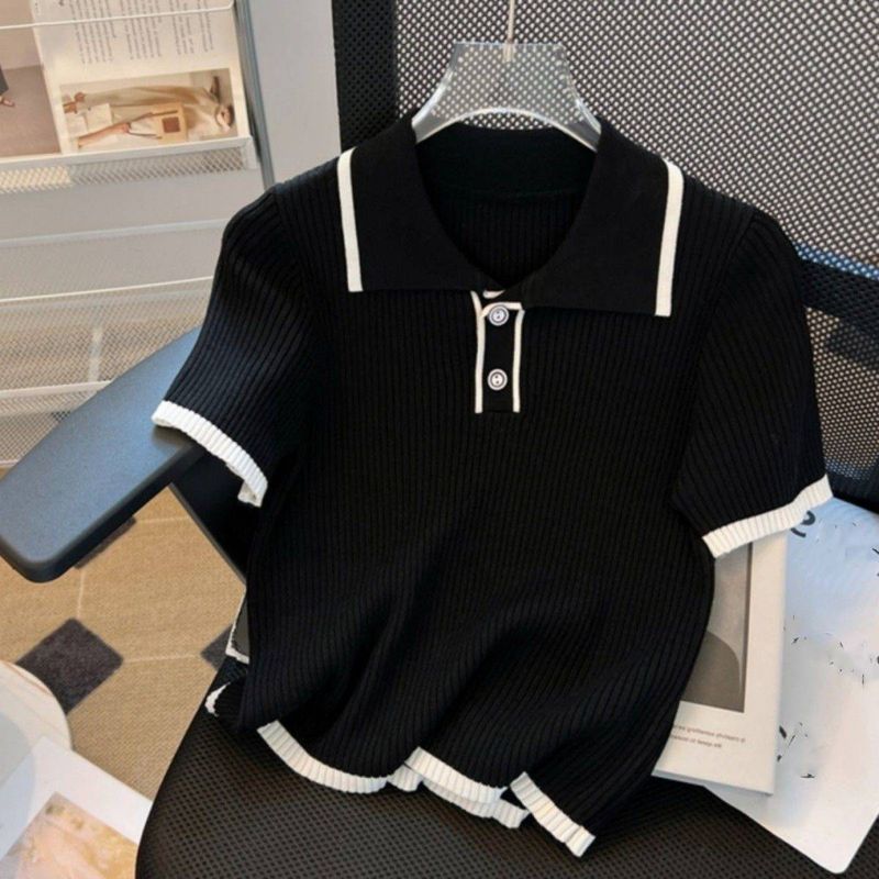Dametøj Polokrave Sweater Kortærmede T-shirt Damer Sommer Ny Pure Desire Style Slanke toppe_voghion.com