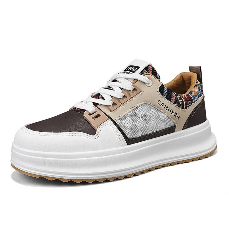 2025 Fashion Skateboard Shoes Sneakers Men's Artificial Leather +Mesh Splicing Low Top Lace-Up Breathable Non-Slip Wear-Resistant Running Shoes_voghion.com