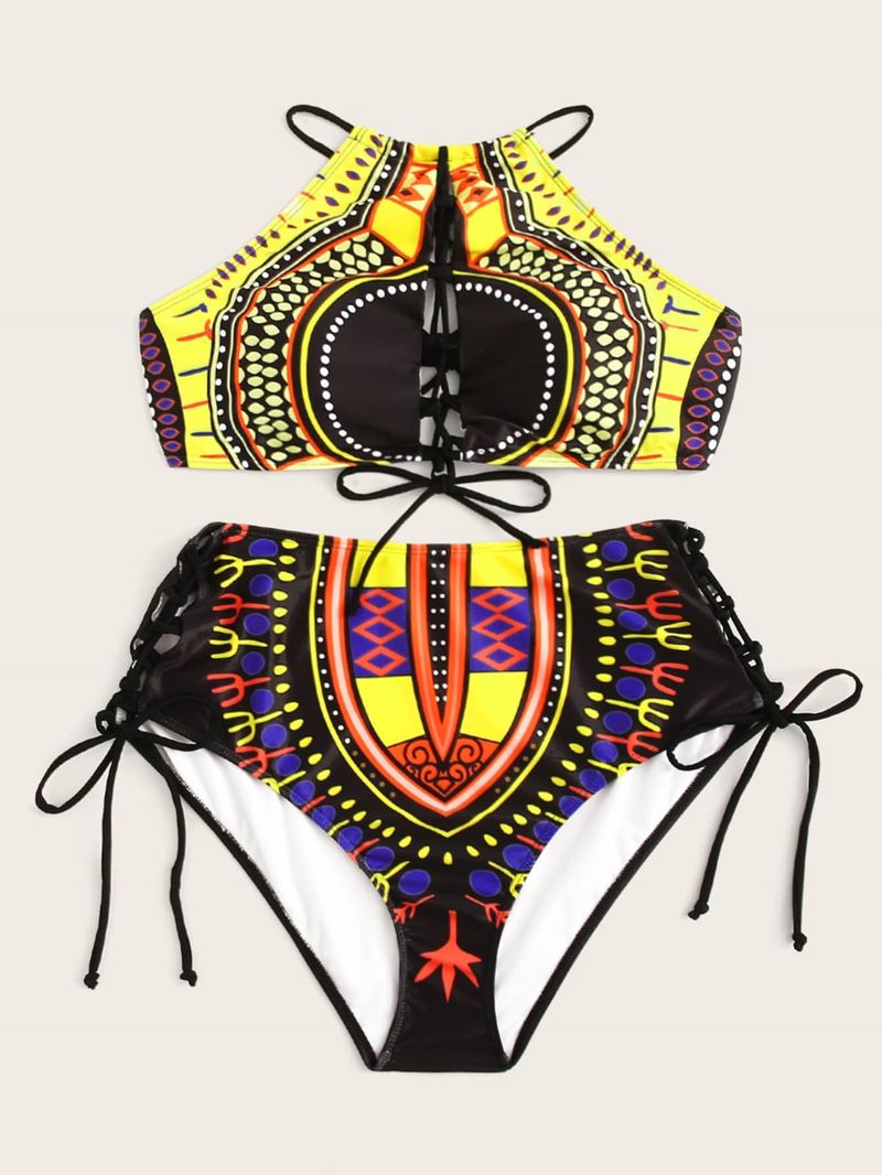 Women's Sexy High Waist Bikini Set - Floral Print Plus Size Swimwear, Tummy Control & Adjustable Straps_voghion.com