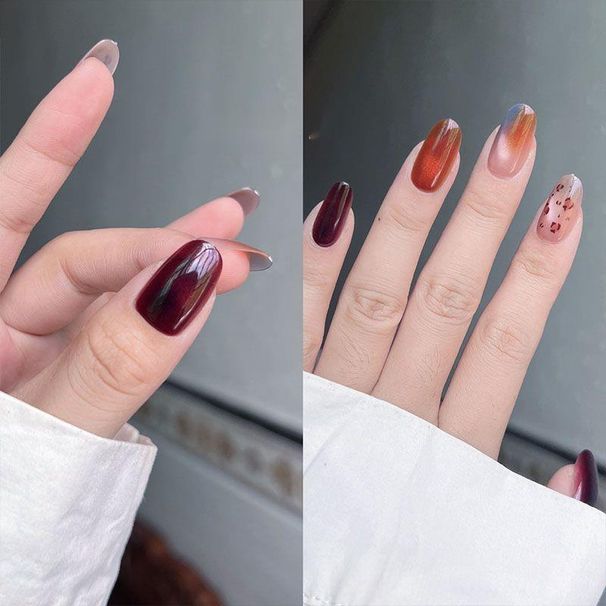 Sweet Brown Color-Block Leopard Print Wearable High-End Whitening New Art Natural Finished Removable Stickers Nail Tips_voghion.com