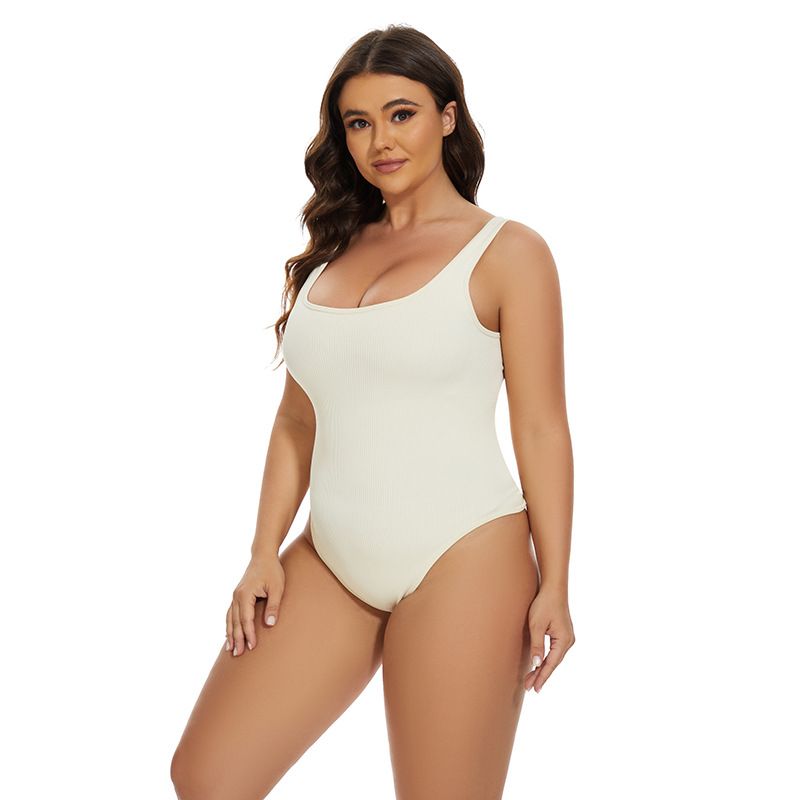 Women's Intimates Seamless Ribbed Vest Waist Shaping Square Neck Jumpsuit_voghion.com