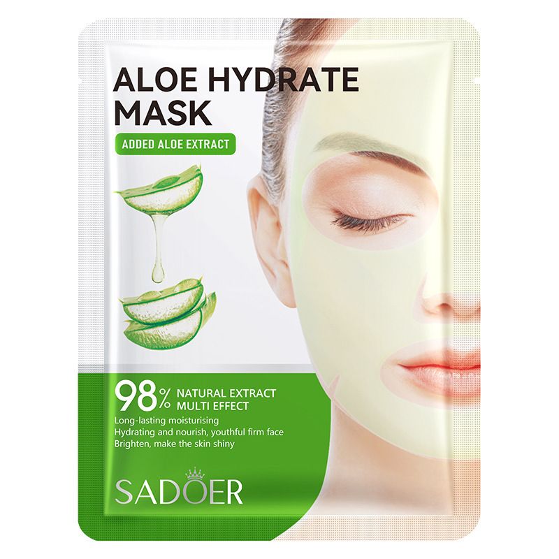 Maschera viso idratante, nutriente e ringiovanente all'aloe vera SADOER in foglio in inglese completo_voghion.com