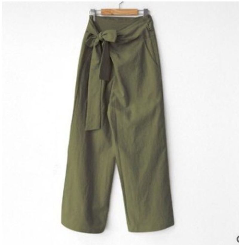 ​​Muslim Women's High Waist Casual Trousers - Korean Chic Style, Solid Color Lace-Up Design, Modest Fashion Pants​​_voghion.com