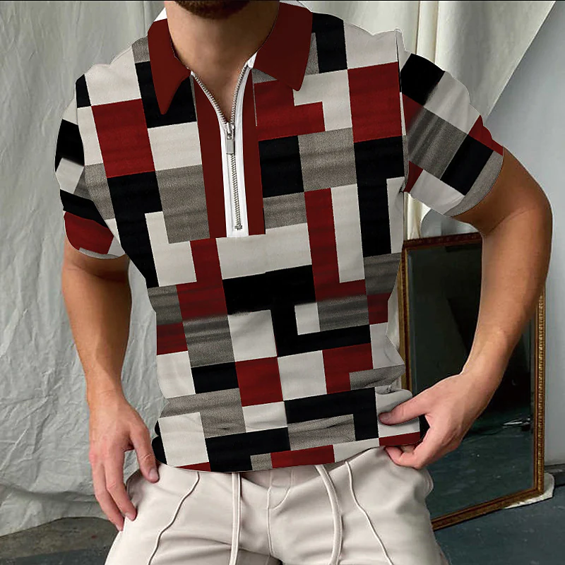 Nyári alkalmi hajtóka Polo Zip 3D póló Férfi hip-hop rövid ujjú póló Férfi felső utcai póló_voghion.com