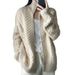 Maglione pesante in lana spessa per donna, cardigan con cerniera a collo alto, cappotto in maglia larga e intrecciata_voghion.com