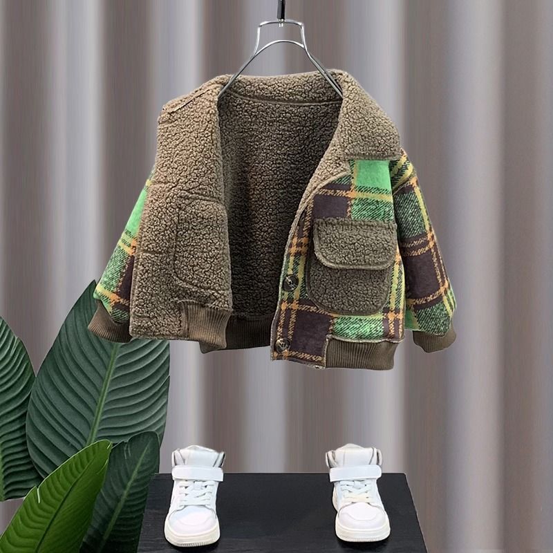 barneklær Høst- og vinterkåpe til gutte pluss fleece barns vårpels en lammefleece babypels frakk plankton kjekk_voghion.com