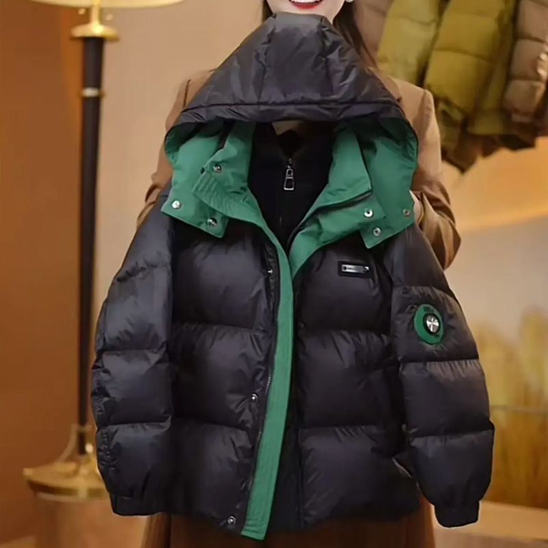 Chaqueta acolchada de invierno con capucha para niño Mother & Kids: abrigo acolchado, cálido y resistente al viento, diseño de bloques de color, relleno de poliéster suave, para niños de 120 a 170 cm._voghion.com