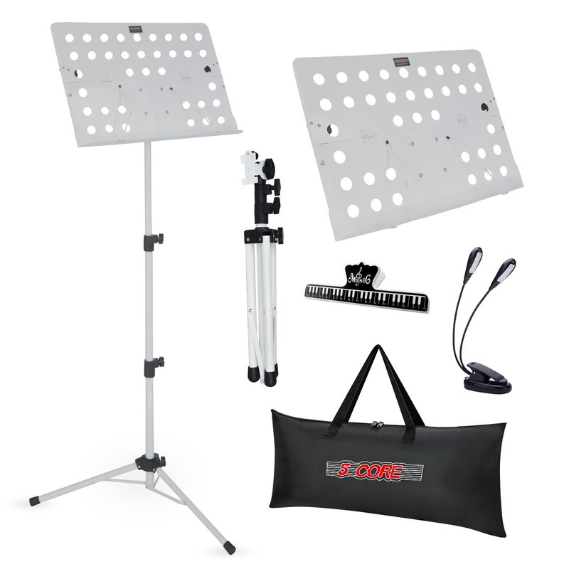5 Core Music Stand For Sheet Music Height Adjustable Portable Folding Atril Para Partituras w Light Clip for Guitar Players Violinists Cellists Pianis_voghion.com