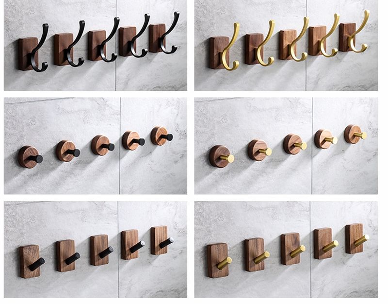 Black walnut hook punch-free wall door back porch paste coat single hook hotel bathroom solid wood coat hook_voghion.com