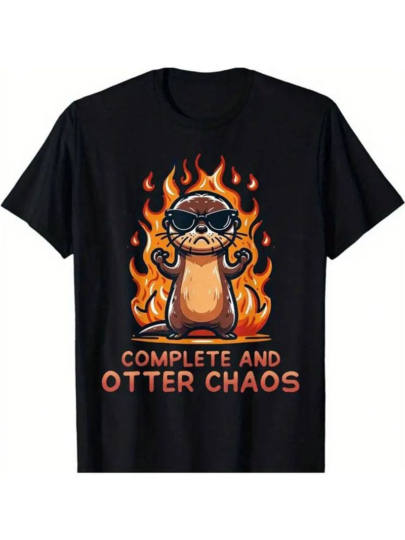 [Excellent] Summer Men's Black Casual Trendy Short-sleeved Creative Design Street Party T-shirt 240g_voghion.com