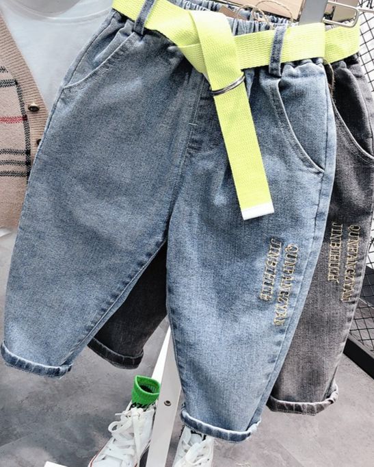 Jeans per bambini, primavera e autunno, nuovi pantaloni in denim morbido leggermente elasticizzati, versione coreana, vestibilità slim A12076_voghion.com