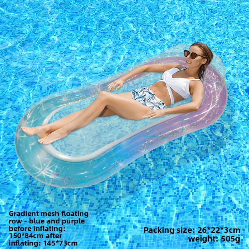 Eco-Friendly PVC Inflatable Lounge Chair With Glitter Mesh & Pillow - Single Person Floating Bed For Pool & Beach (150cm Quick-Dry Portable Design)​​_voghion.com