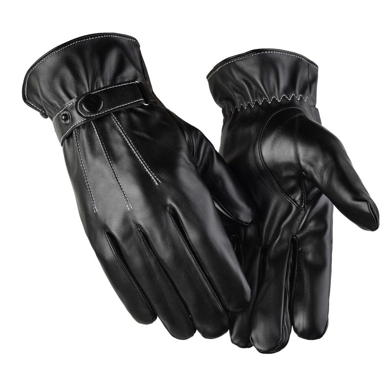 Autumn And Winter Warm PU Leather Gloves, Men's Outdoor Cycling Touch Screen Gloves, Fleece Water-resistant Cycling Cold-proof Gloves_voghion.com